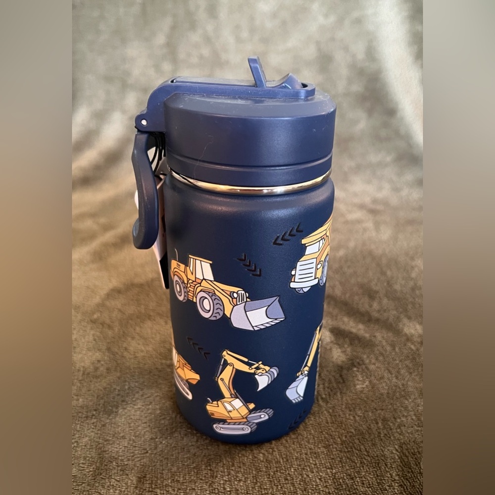 14 oz Hydrapeak Navy Construction Trucks Water Bottle